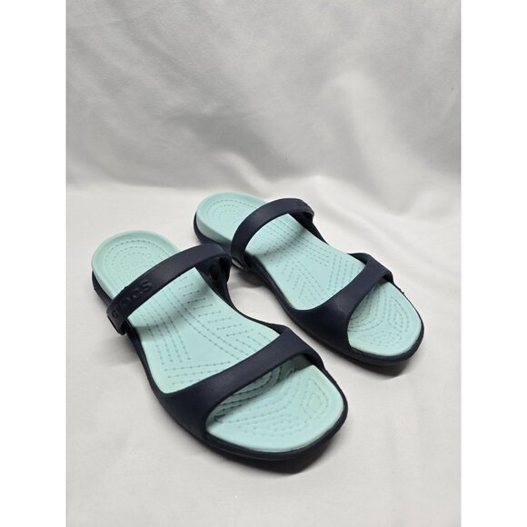 Crocs Cleo Strappy Sandals Women's Size 7 Turquoise/Navy Blue Dual Strap - Picture 1 of 14